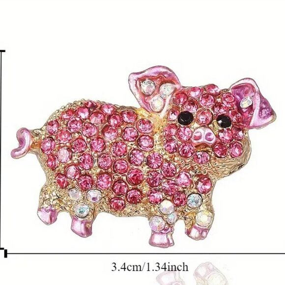 🌺🌺 🌺 Tiny  Pink Pig Raspberry Rhinestone Brooch - Picture 2 of 3